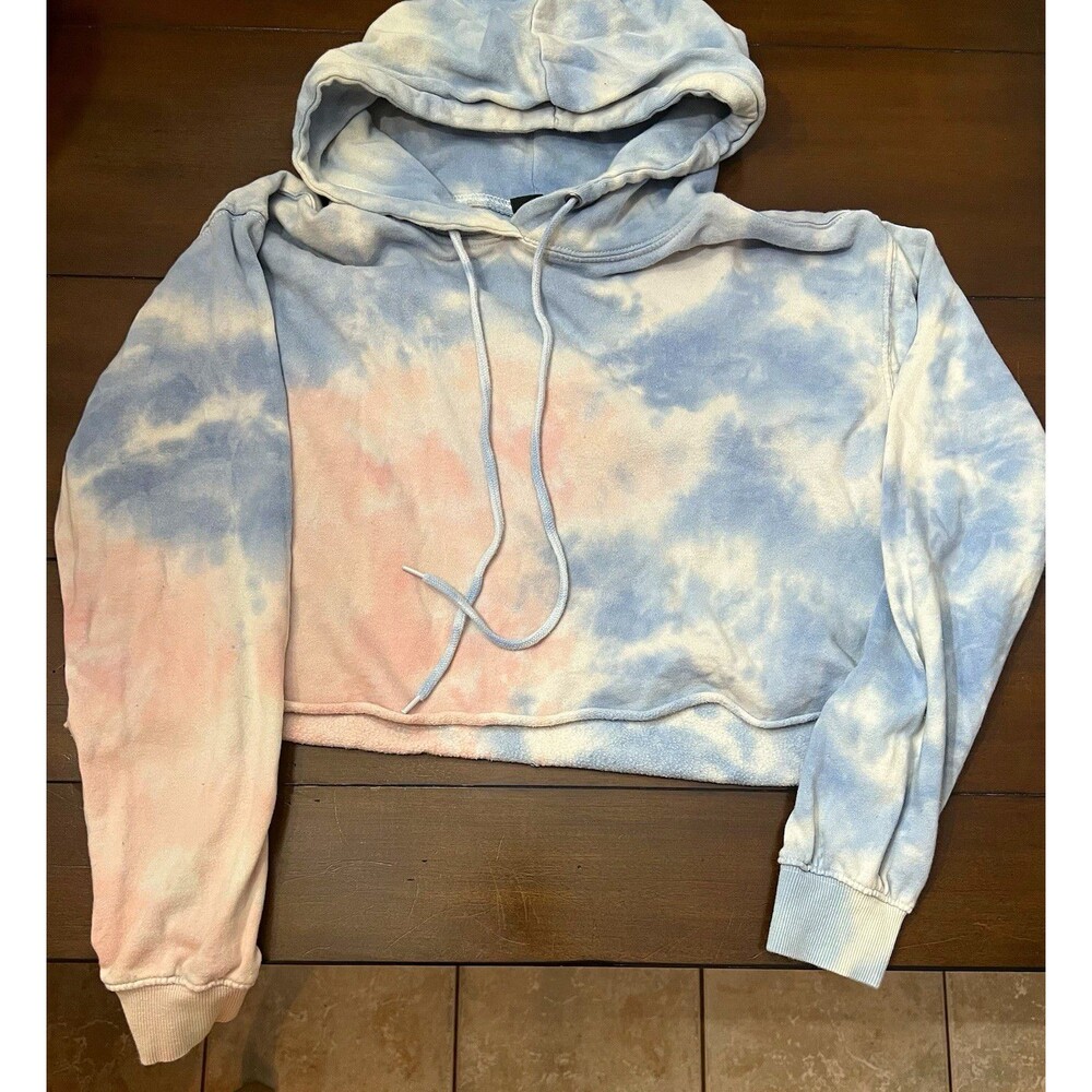 Wild Fable Pastel Blue Pink Tie Dye Crop Hoodie Size Small Raw Hem